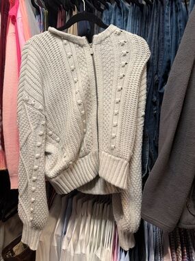 Splendid Light Gray Knit Zip Cardigan Sweater
